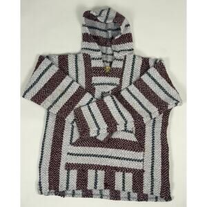 Baja Joe Mexican Hoodie Drug Rug Pullover Blanket Gray/Maroon Size Small